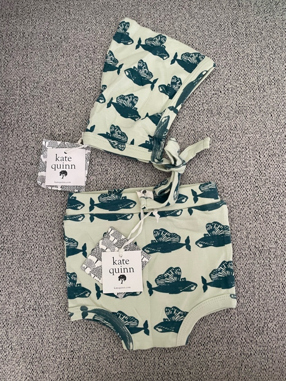 kate quinn Mint Whale Diaper Cover & Bonnet Set